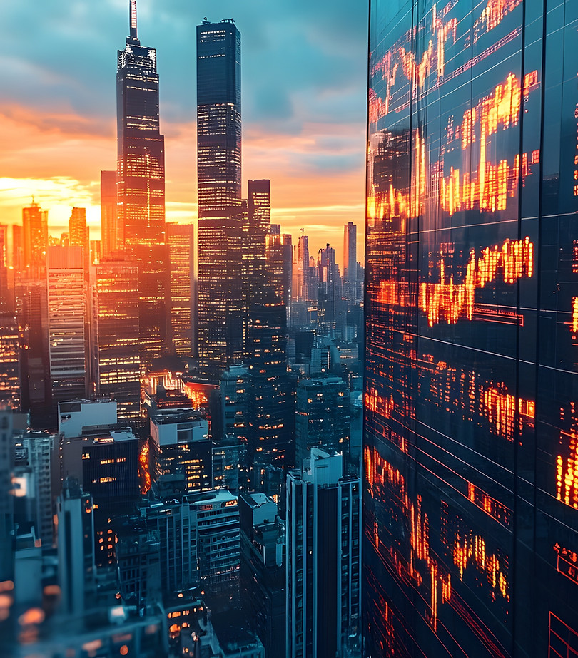 City skyline and financial markets